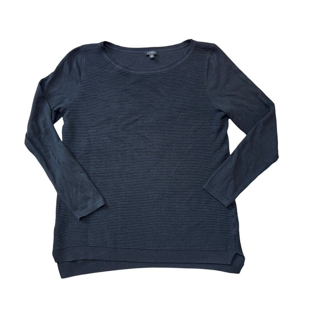 TALBOTS Black Cotton Ribbed Crewneck shirt/sweater, Size medium